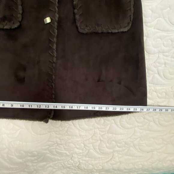 Dana Buchman Fur Lined Pea Coat Size Medium Chocolate Brown Faux Suede - Picture 11 of 12